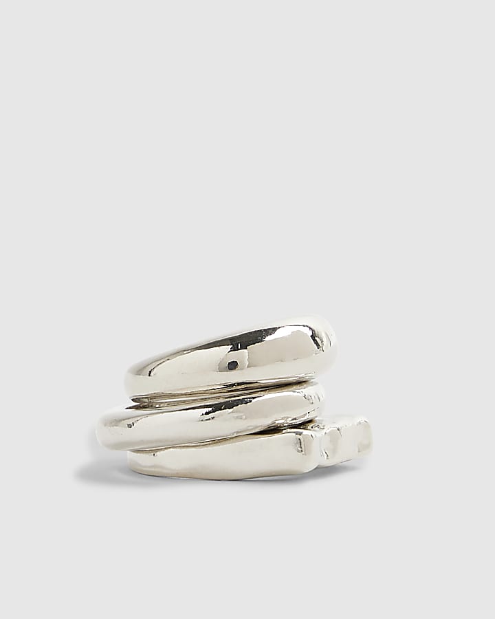 Silver Pack Of 5 Rings