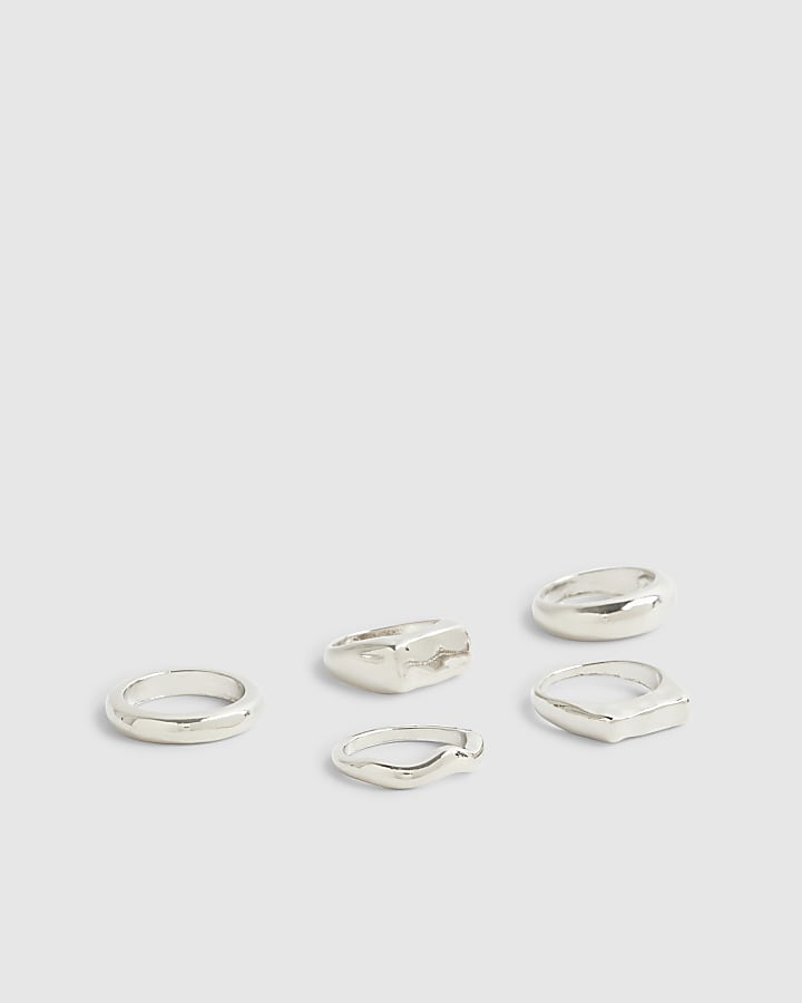 Silver Pack Of 5 Rings