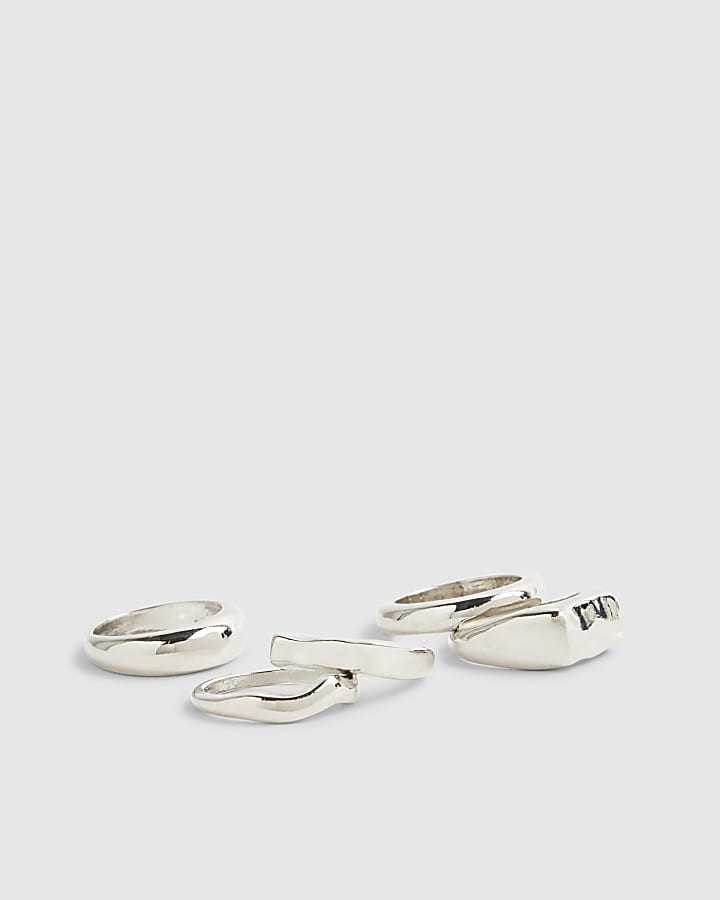 Silver Pack Of 5 Rings