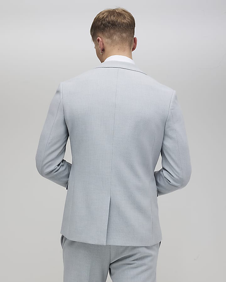 Blue Skinny Fit Check Suit Jacket