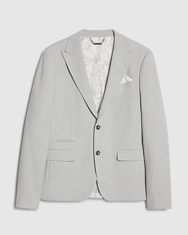 Blue Skinny Fit Check Suit Jacket