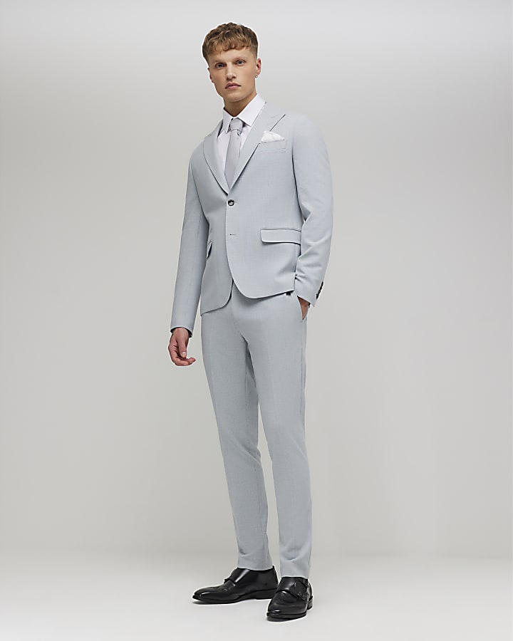 Blue Skinny Fit Check Suit Jacket