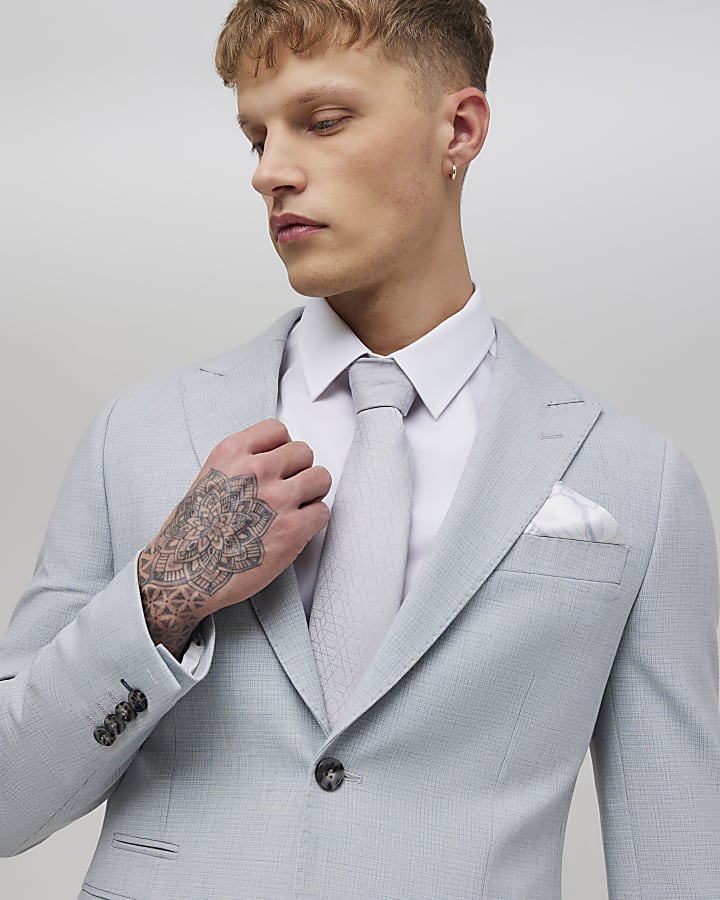 Blue Skinny Fit Check Suit Jacket