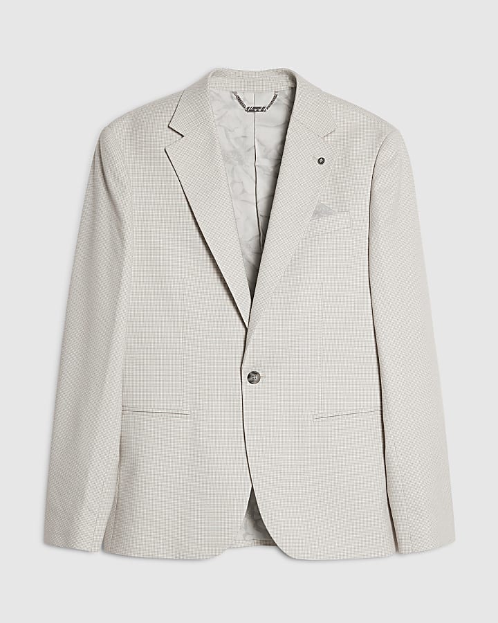 Grey Slim Fit Puppytooth Suit Jacket
