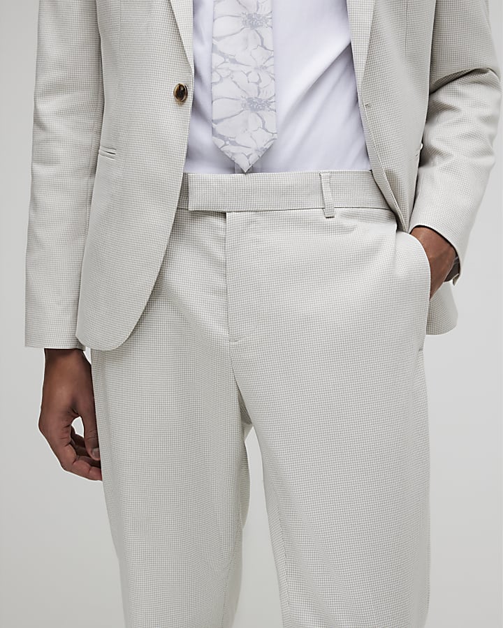 Grey Slim Fit Puppytooth Suit Trousers