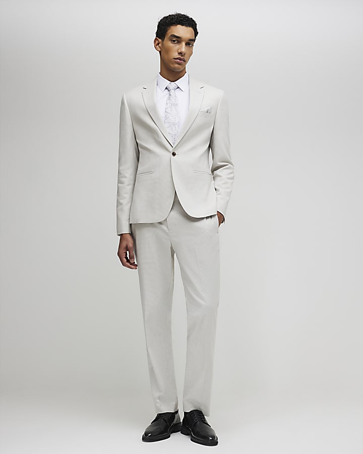 Grey Slim Fit Puppytooth Suit Trousers