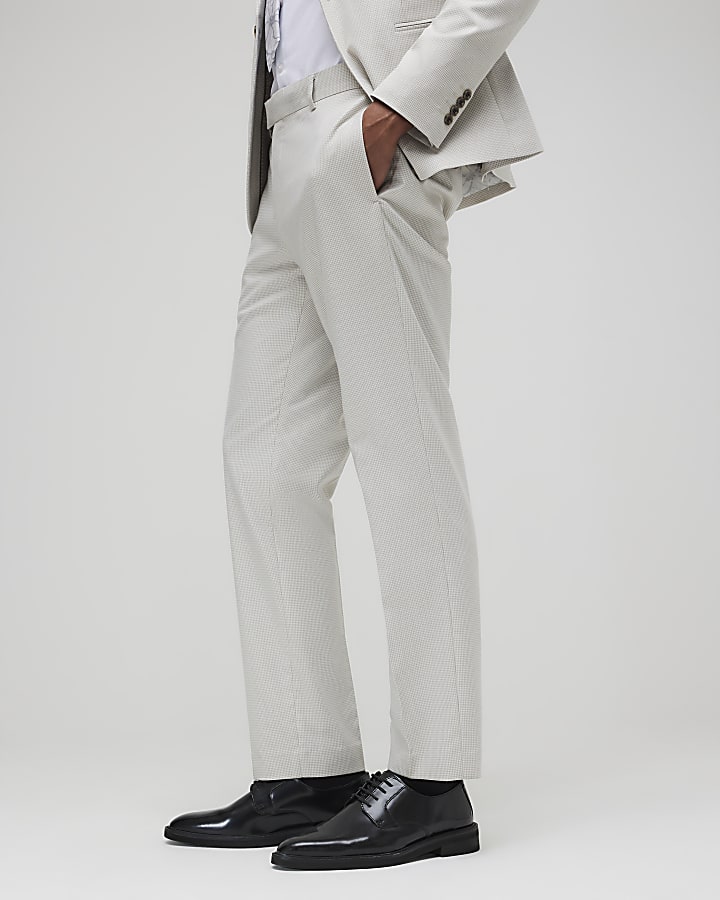 Grey Slim Fit Puppytooth Suit Trousers