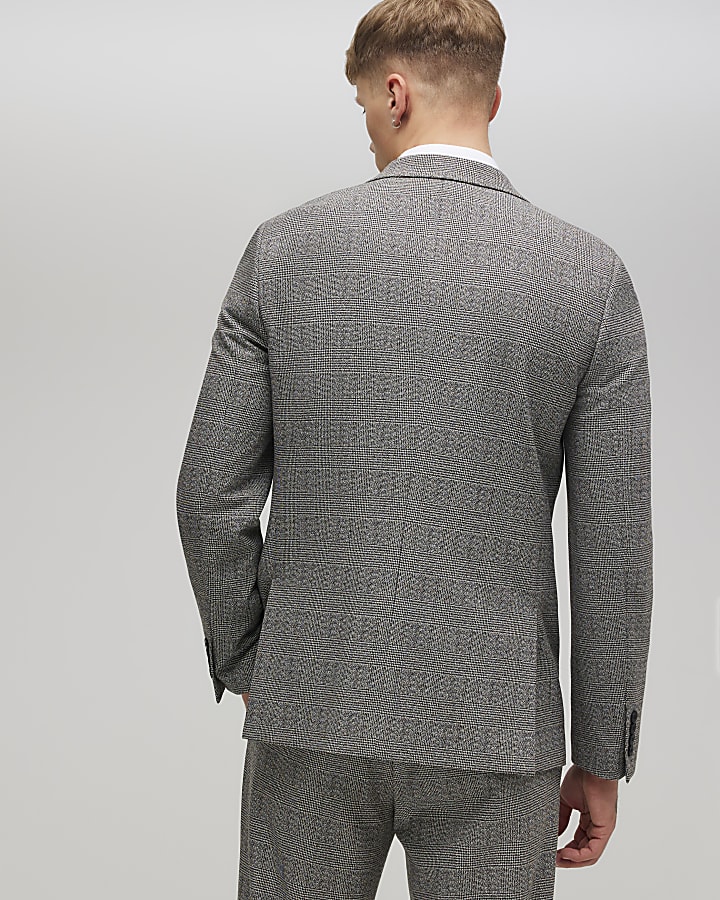 Grey Slim Fit Check Suit Jacket