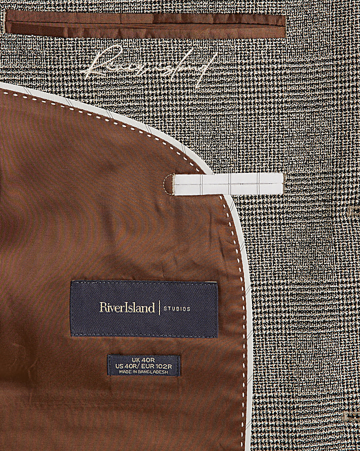 Grey Slim Fit Check Suit Jacket