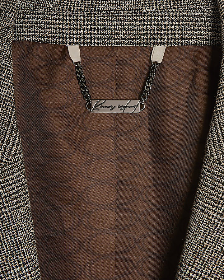 Grey Slim Fit Check Suit Jacket