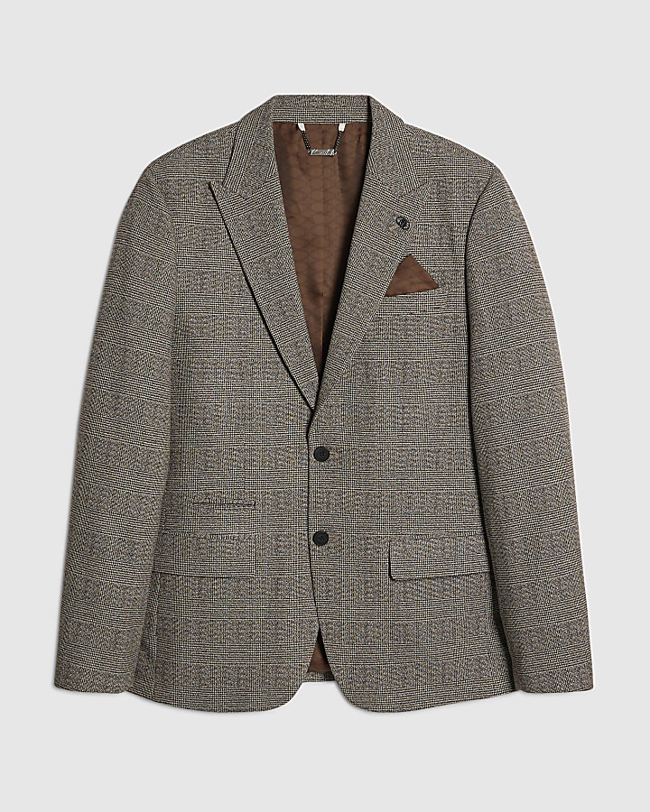 Grey Slim Fit Check Suit Jacket
