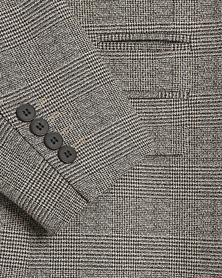 Grey Slim Fit Check Suit Jacket