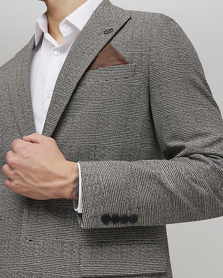 Grey Slim Fit Check Suit Jacket