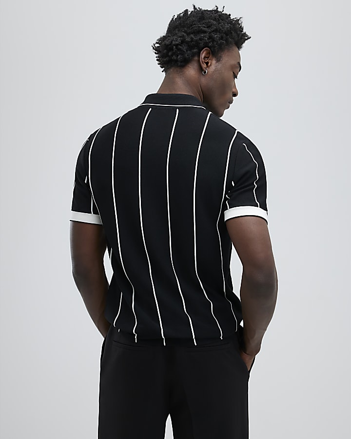 Black Slim Fit Pinstripe Polo Shirt