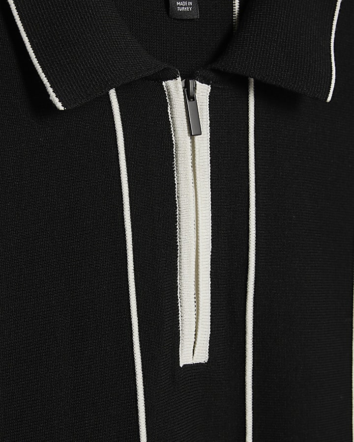 Black Slim Fit Pinstripe Polo Shirt