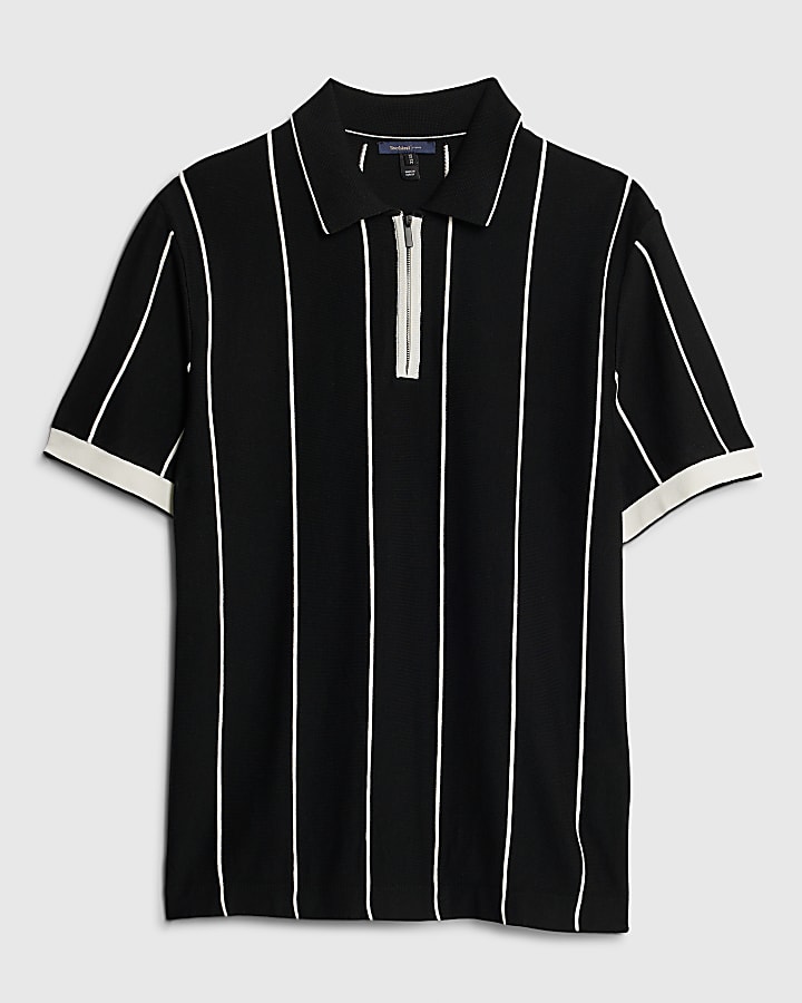 Black Slim Fit Pinstripe Polo Shirt