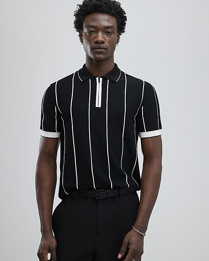 Black Slim Fit Pinstripe Polo Shirt