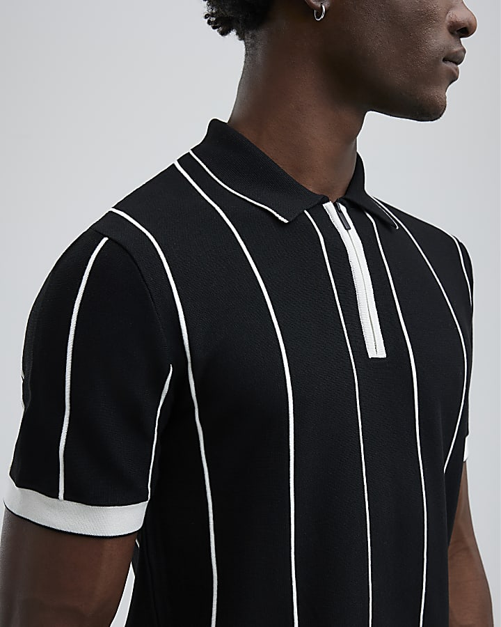 Black Slim Fit Pinstripe Polo Shirt