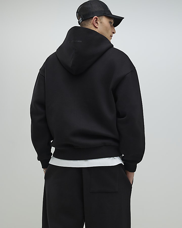 Black Oversized Fit Zip Through Hoodie