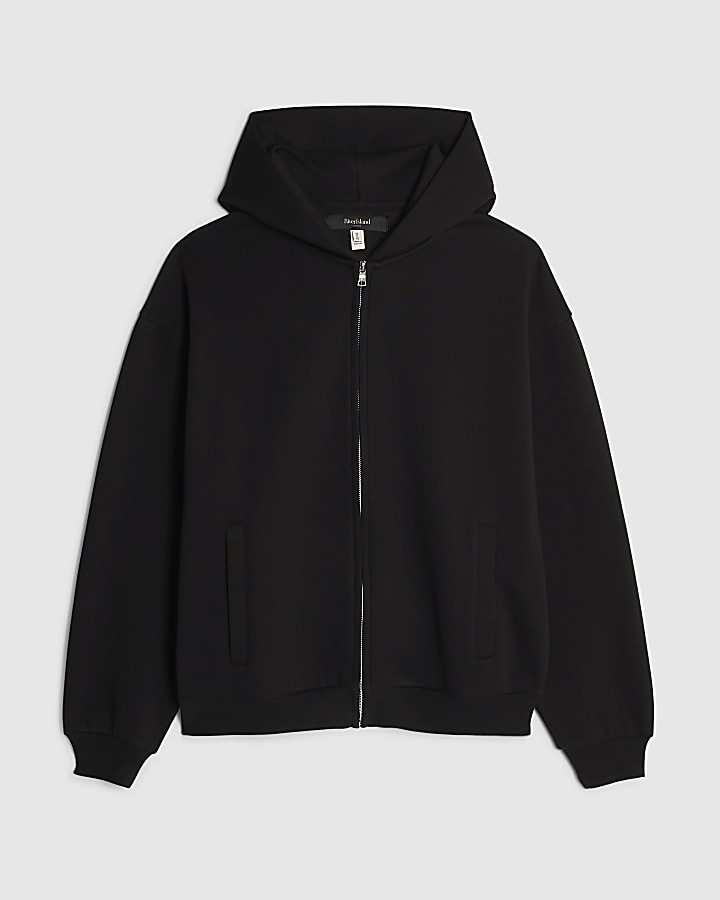 Black Oversized Fit Zip Through Hoodie