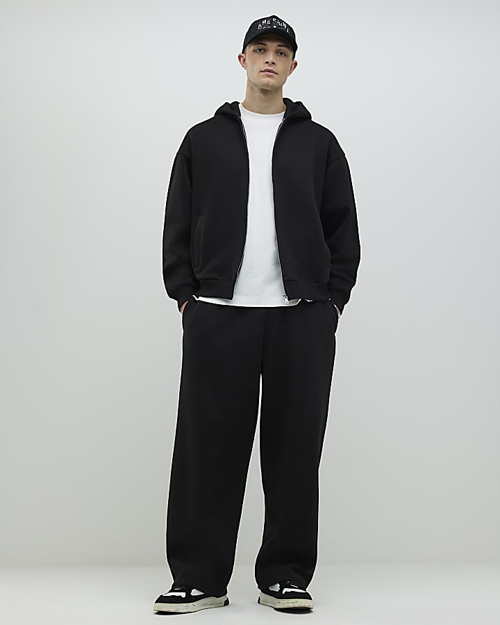 Black Oversized Fit Zip Through Hoodie