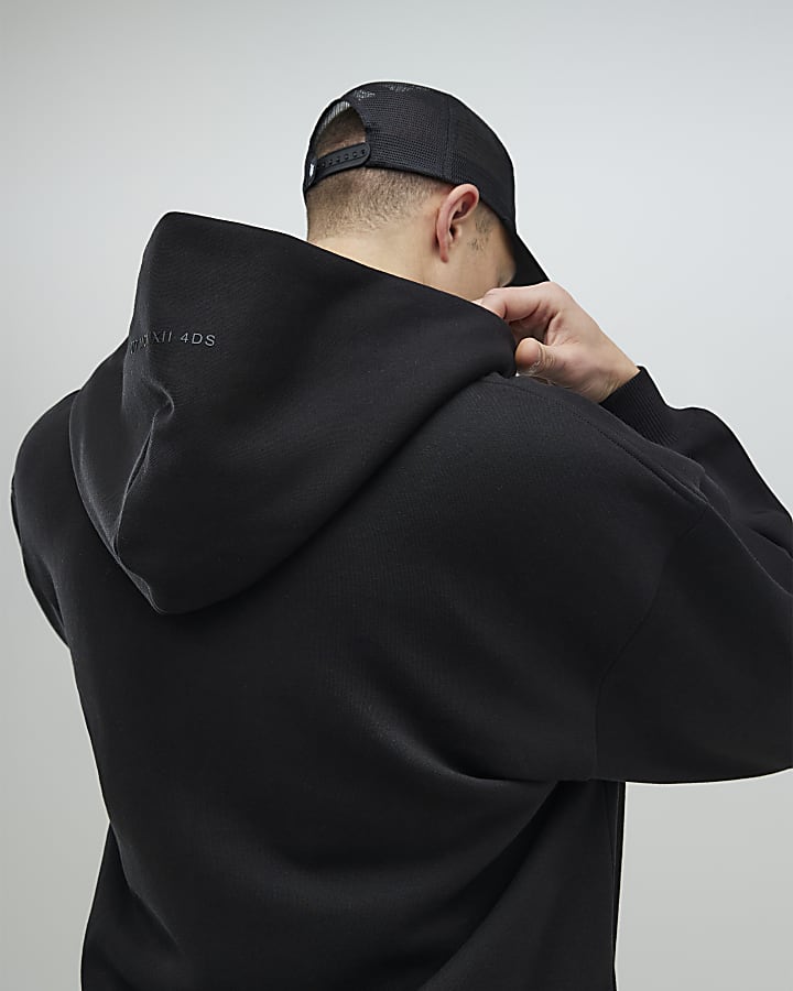 Black Oversized Fit Zip Through Hoodie
