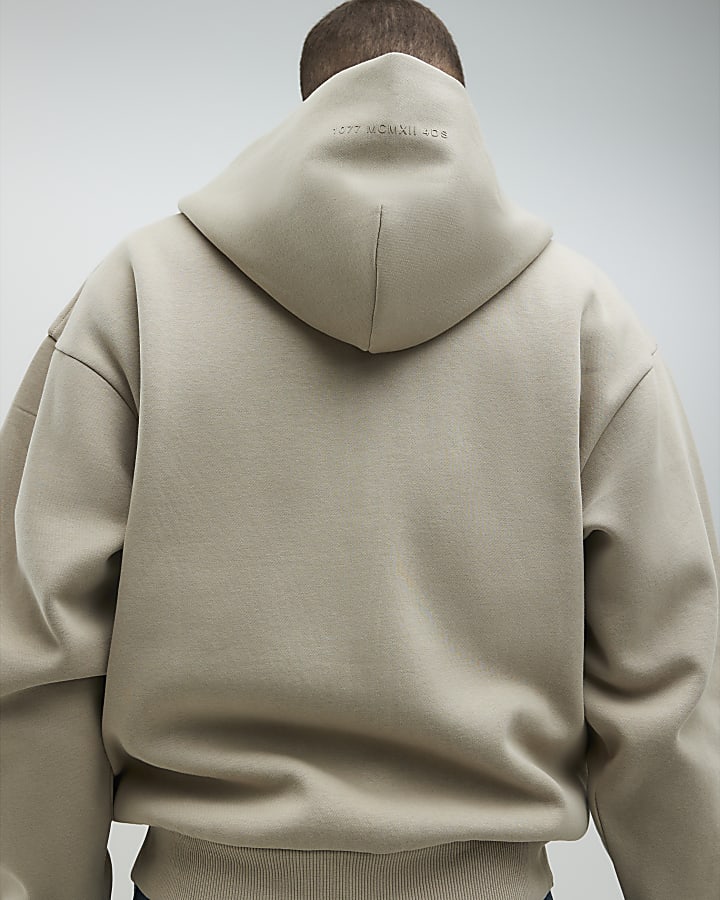 Beige Oversized Fit Zip Through Hoodie