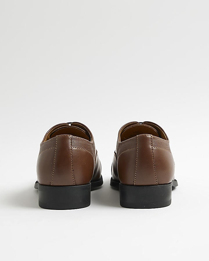 Brown Faux Leather Textured Lace Up Shoes