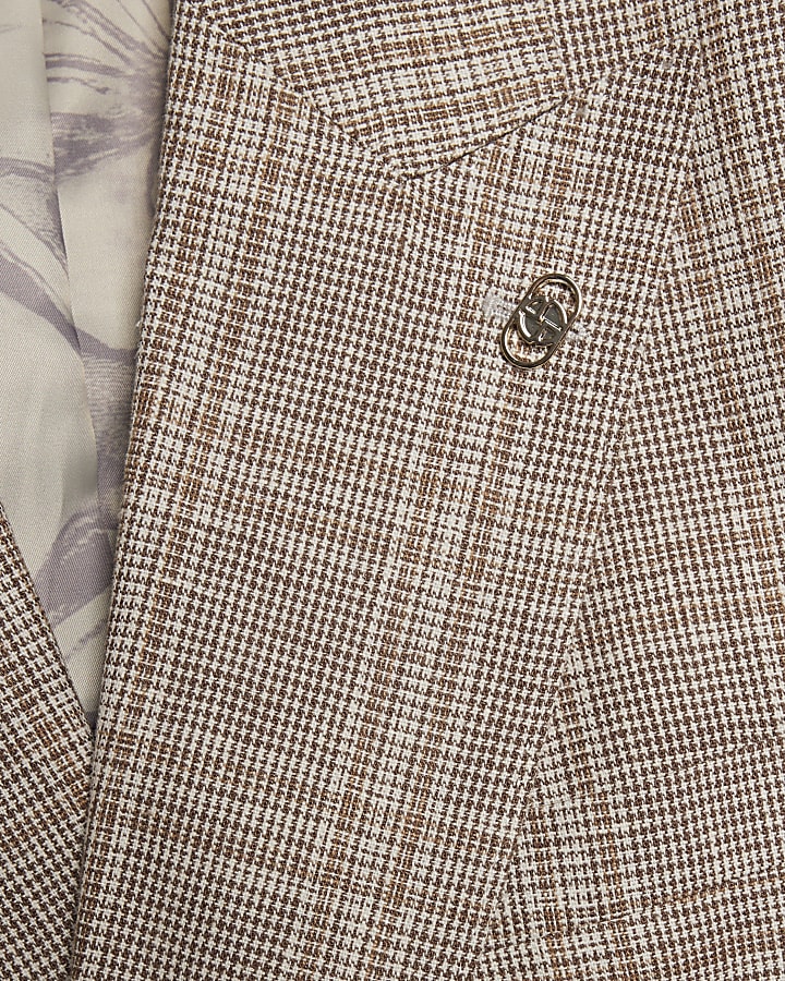 Beige Slim Fit Linen Blend Check Jacket