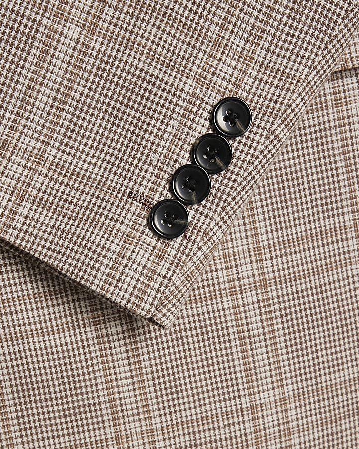 Beige Slim Fit Linen Blend Check Jacket