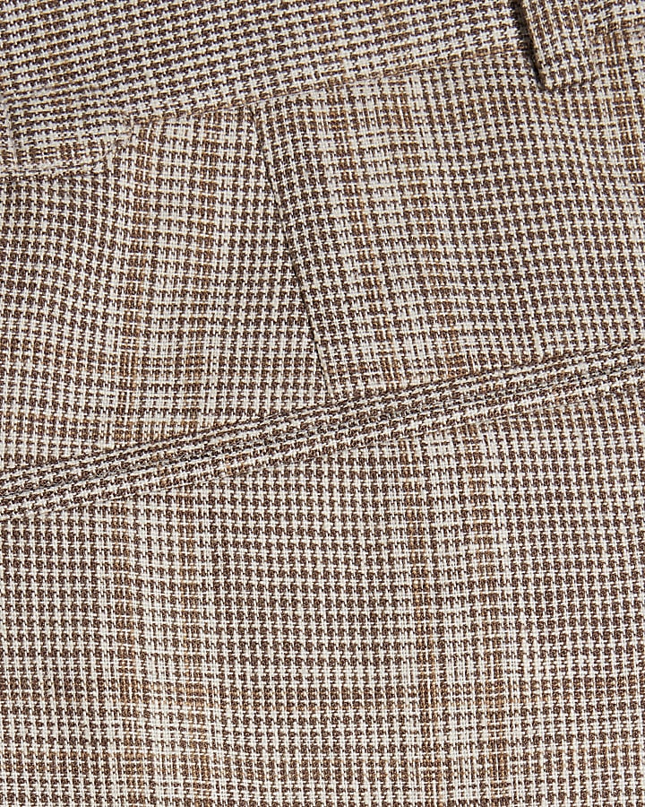 Beige Slim Fit Linen Blend Check Trousers