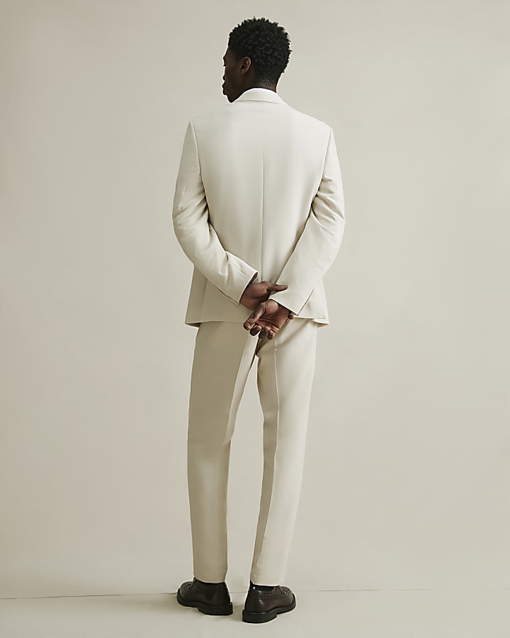 Cream Slim Fit Suit Trousers