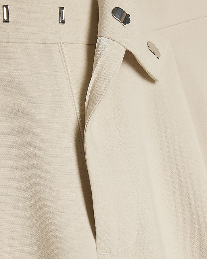Cream Slim Fit Suit Trousers