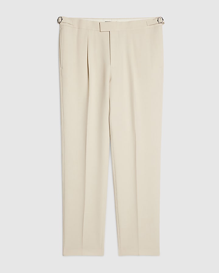 Cream Slim Fit Suit Trousers