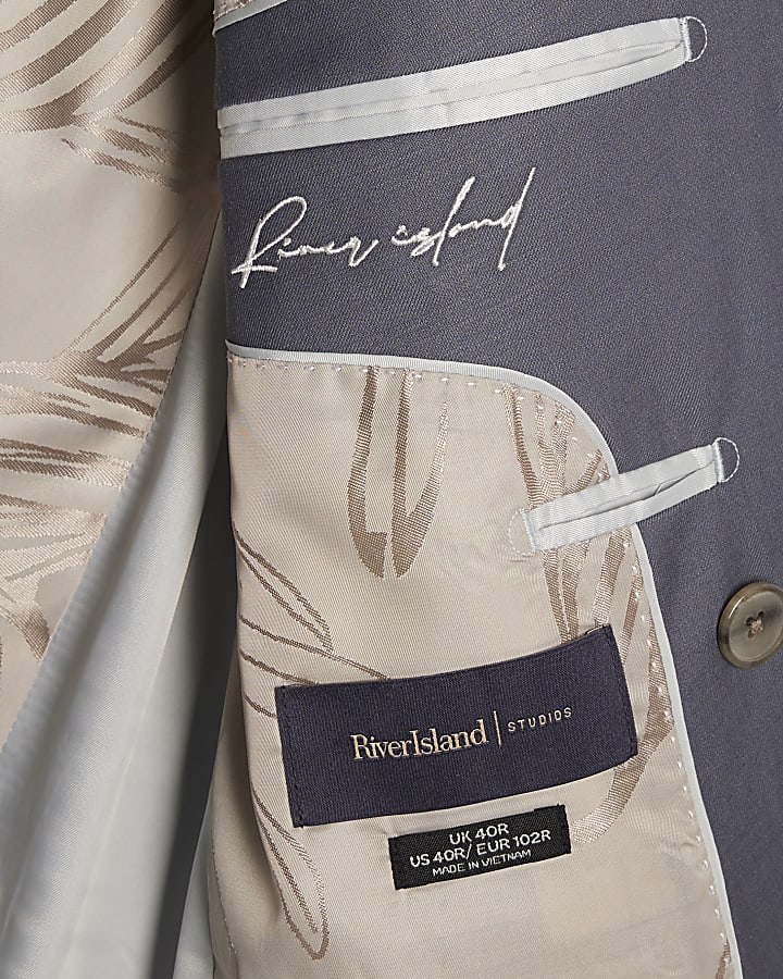 Blue Double Breasted Suit Jacket