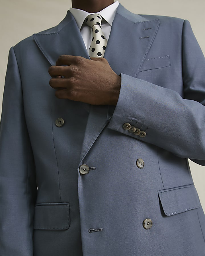 Blue Double Breasted Suit Jacket