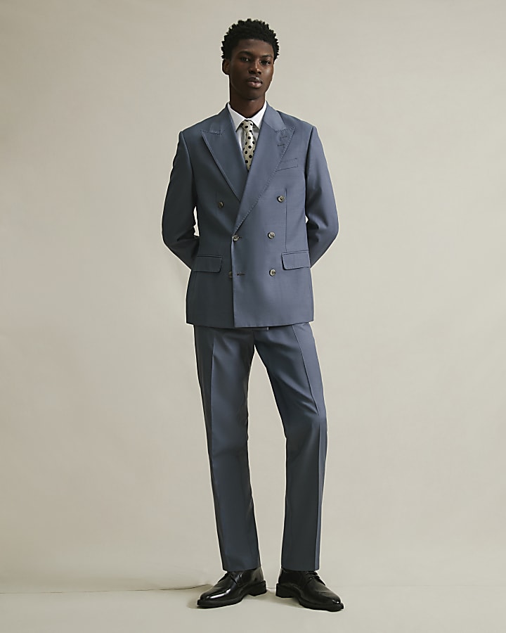 Blue Double Breasted Suit Jacket