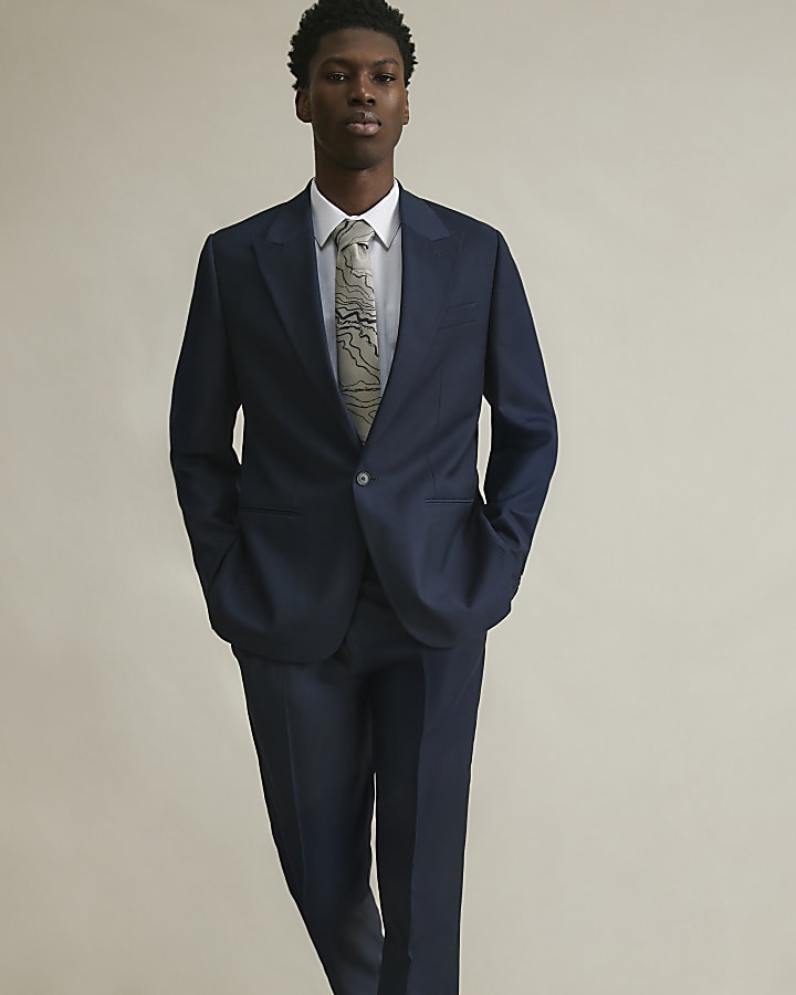 Navy Slin Fit Suit Trousers