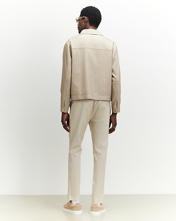 Cream Slim Fit Chino Trousers