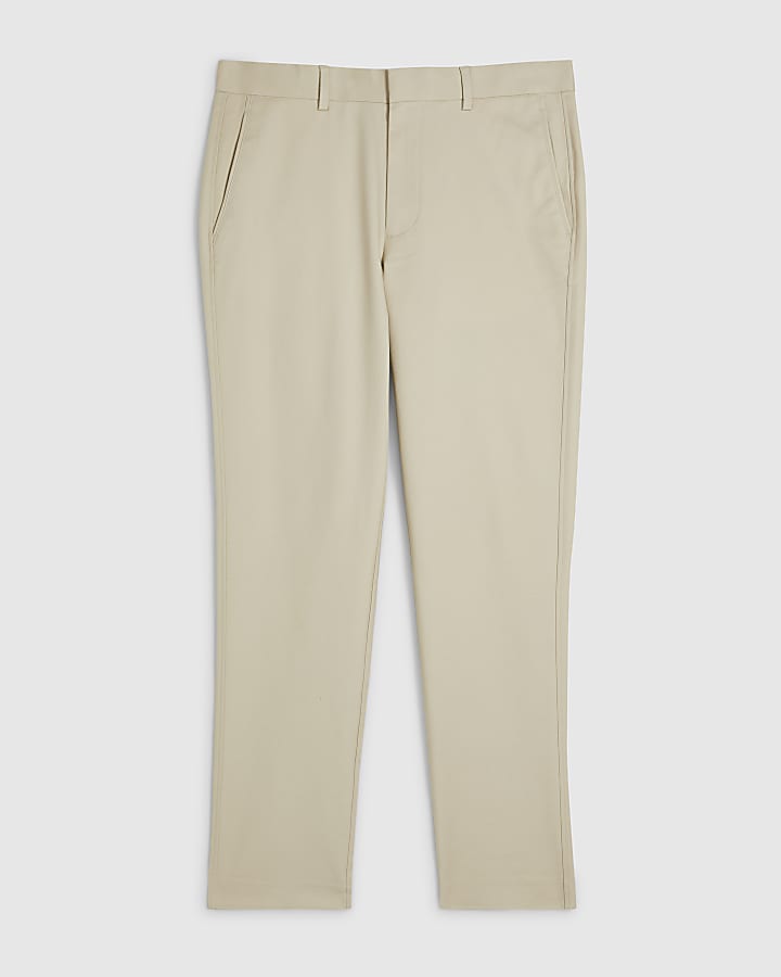 Cream Slim Fit Chino Trousers