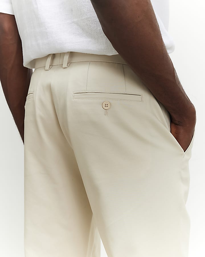 Cream Slim Fit Chino Trousers