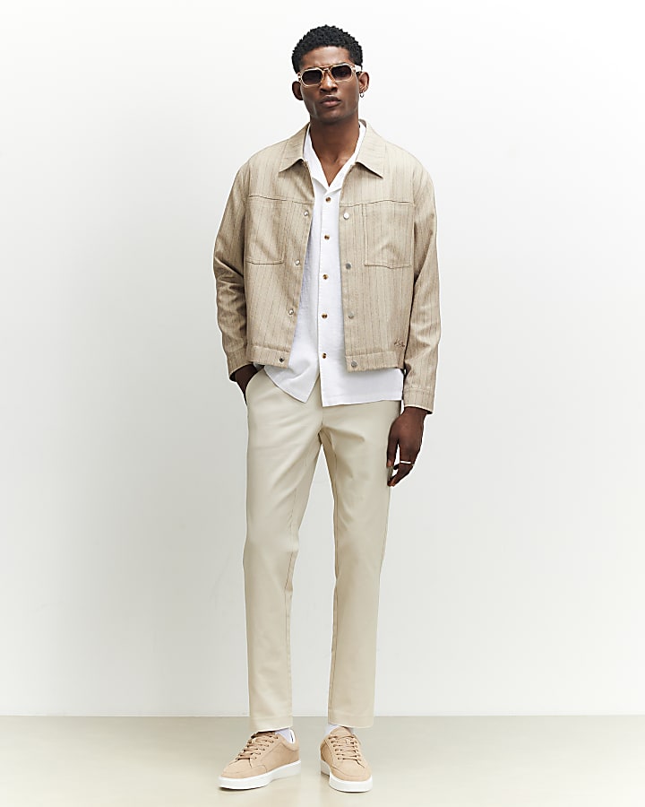 Cream Slim Fit Chino Trousers
