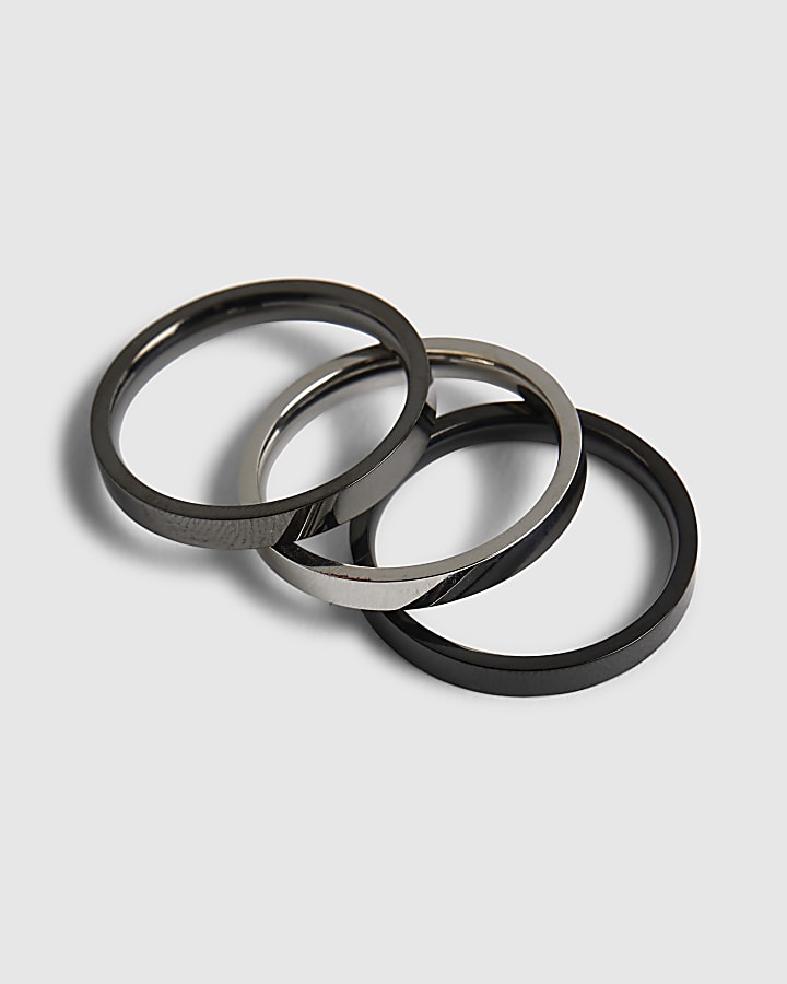 Silver Multi Steel Skinny Pack Of 3 Rings