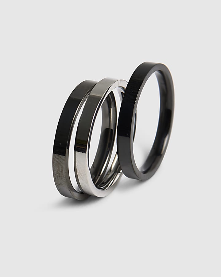Silver Multi Steel Skinny Pack Of 3 Rings