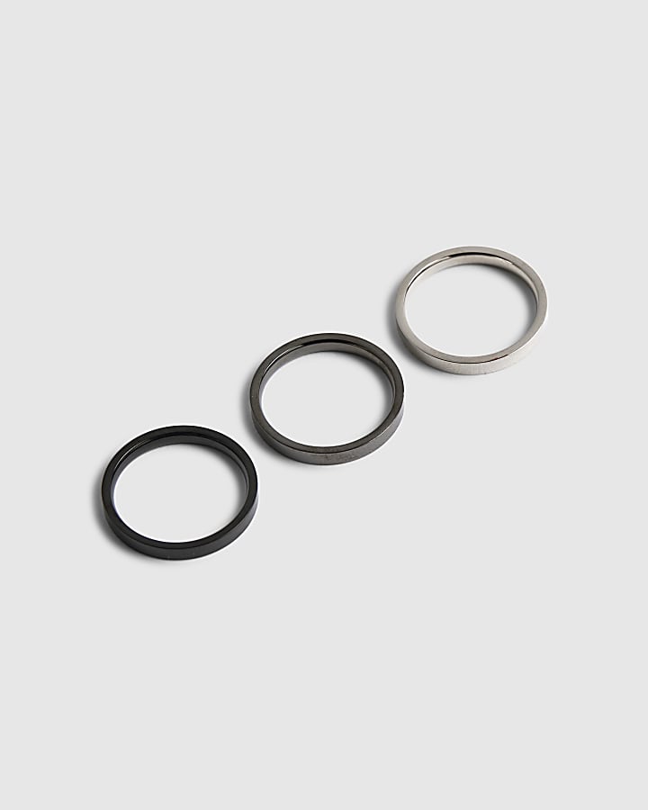 Silver Multi Steel Skinny Pack Of 3 Rings