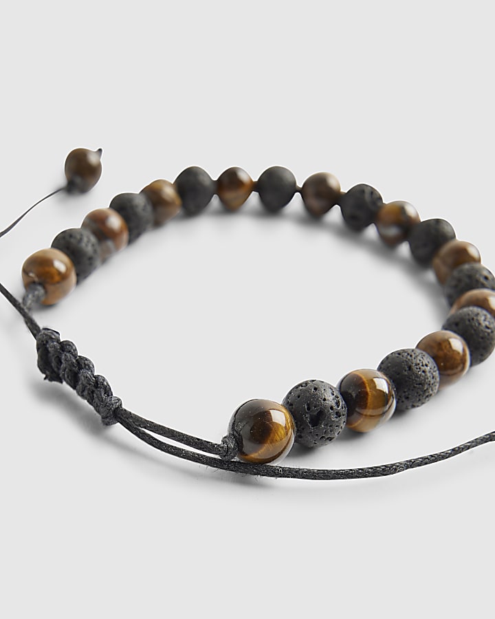 Beige Beaded Tigers Eye Pull Bracelet