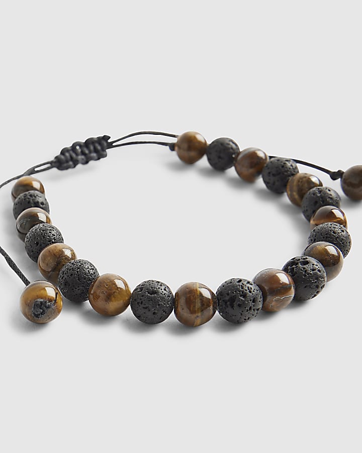 Beige Beaded Tigers Eye Pull Bracelet