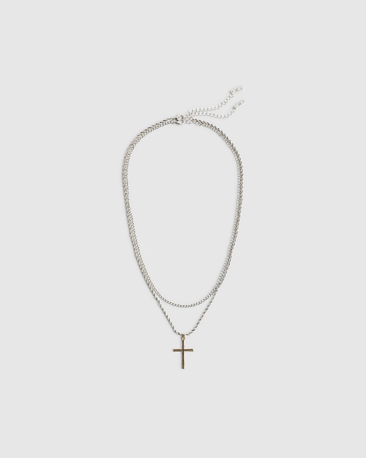 Silver Mixed Metal Cross Necklace