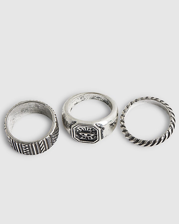 Silver Evil Eye Ring Pack Of 3