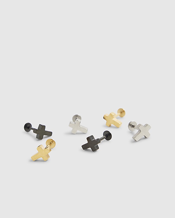 Multicoloured Metal Cross Pack Of 3 Earrings